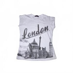 London white skyline with bedazzled white cap sleeve t-shirt